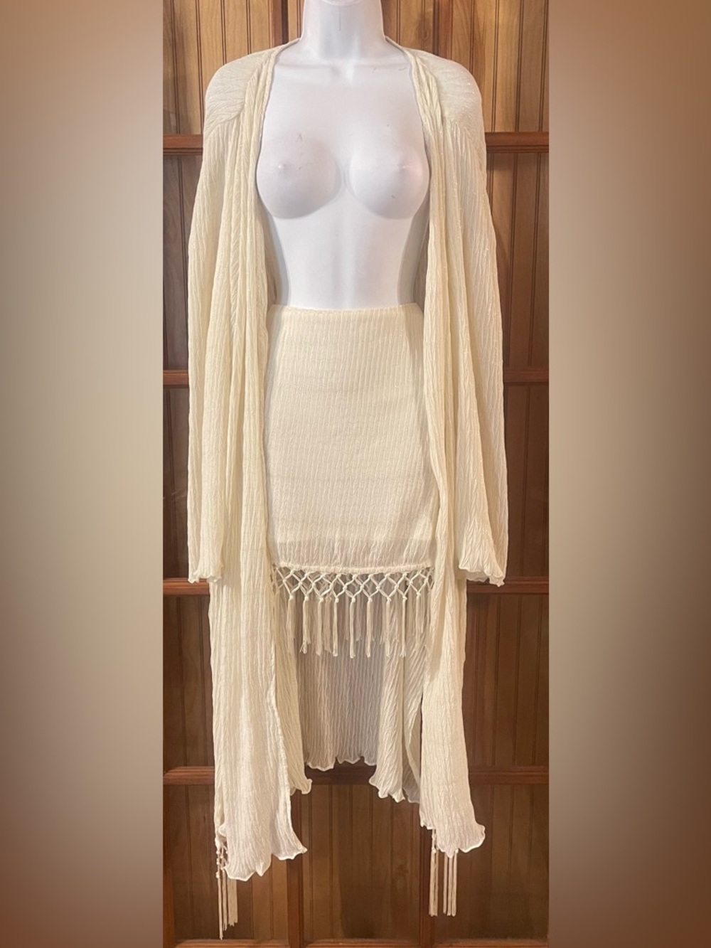 Vici Cream Two-Piece Skirt Set with Fringe - Picture 1 of 9